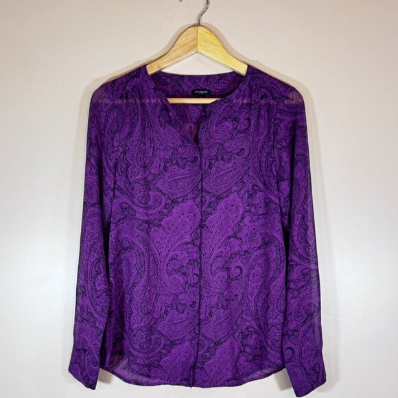 #22 Women's Ann Taylor Sheer Paisley Blouse, Purple, Size Small - Picture 1 of 6